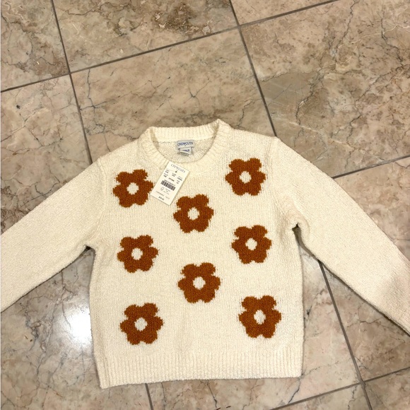 Crewcuts Girls Cozy Sweater, brand new! Ivory with brown/tan flowers - Picture 2 of 4